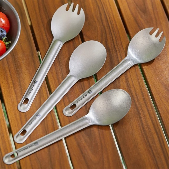 SPCR Spork Outdoor Camping ไทเทเนียมด้ามยาวช้อนส้อม SC6V1E