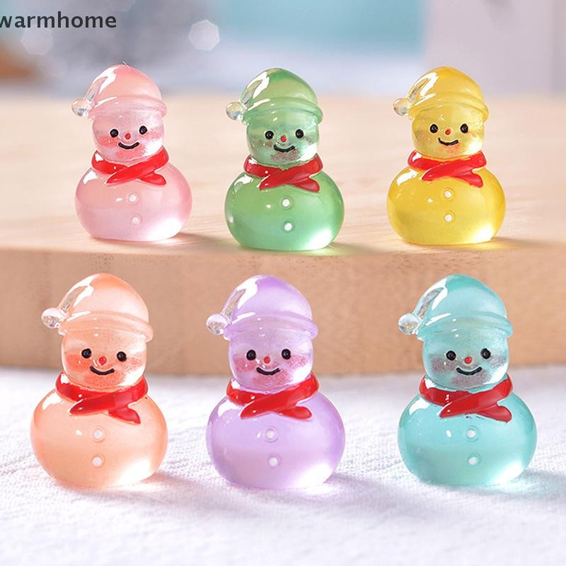 [warmhome] มินิเรซินเรืองแสงคริสต์มาส Snowman เครื่องประดับเรืองแสงในที่มืดรูปจิ๋ว Snowman DIY ตุ๊กตาตกแต่งสต็อกใหม่