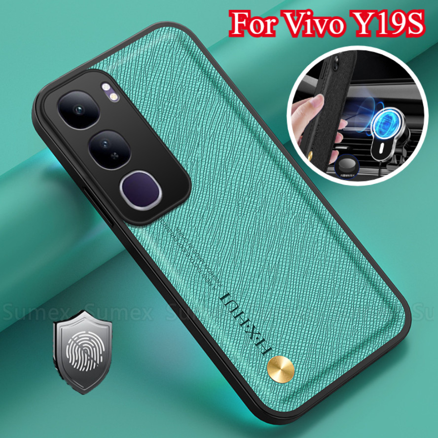กันกระแทกหนังกลับสําหรับVivo Y19S Pro V2419 2024 2025 กล้องป้องกันกรณีรถผู้ถือแม่เหล็กโทรศัพท์ปกหลัง