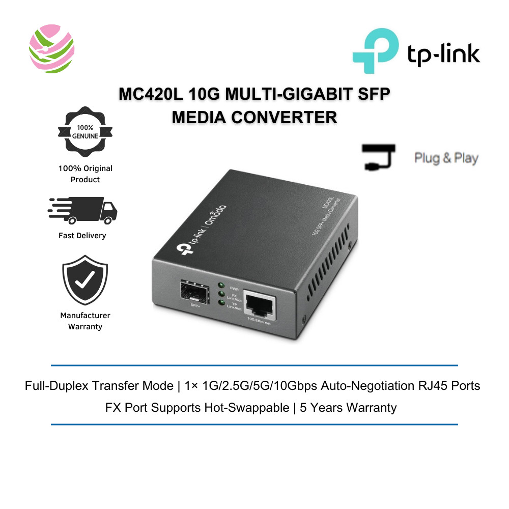 TP-Link Omada MC420L 10G Multi-Gigabit SFP Media Converter 1 1G/2.5G/5G/10Gbps Auto-Negotiation RJ45