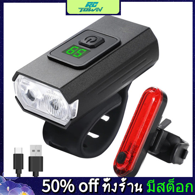 Rctown ไฟหน้าจักรยานและไฟท้ายชุด USB ชาร์จ 2LED Bright ไฟหน้า 6 โหมดแสงกันน้ําสําหรับขี่กลางคืน