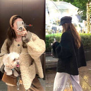 แจ็คเก็ตขนสัตว์หลวมสั้นผู้หญิงฤดูหนาวเสื้อลําลองที่อบอุ่น