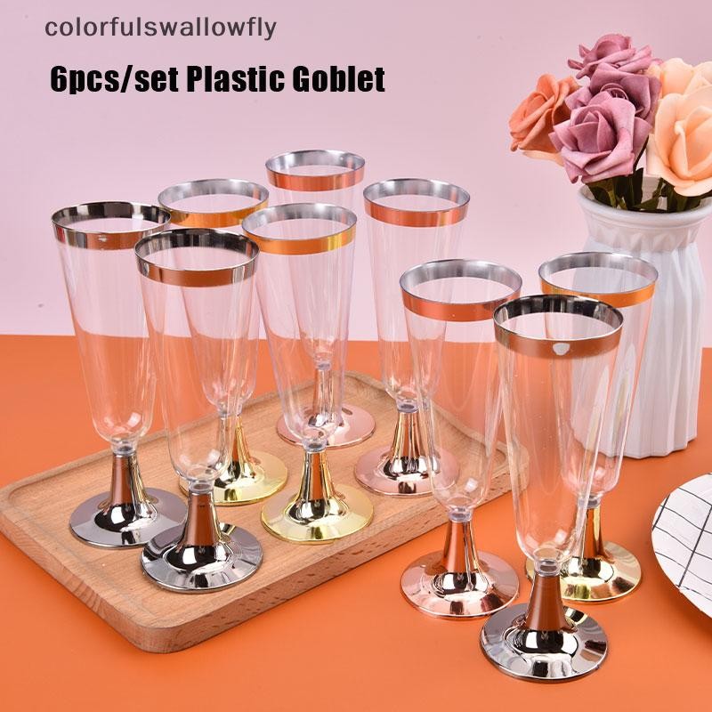 สีสันswallowfly 6 ชิ้น/เซ็ต 150ml แก้วไวน์แดงแบบใช้แล้วทิ้งพลาสติก Goblet งานแต่งงานอุปกรณ์ COD