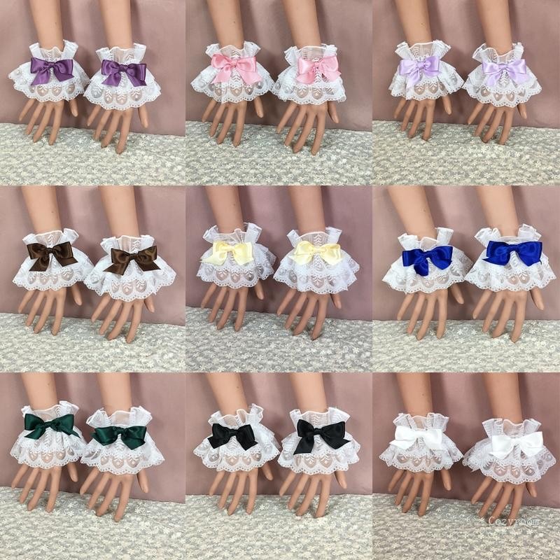 Crazy สไตล์ญี่ปุ่น Lolita มือแขนข้อมือหวาน Ruffled ลูกไม้ Multicolor Bowknot แม่บ้านสร้อยข้อมือคอสเพลย์ Wristban