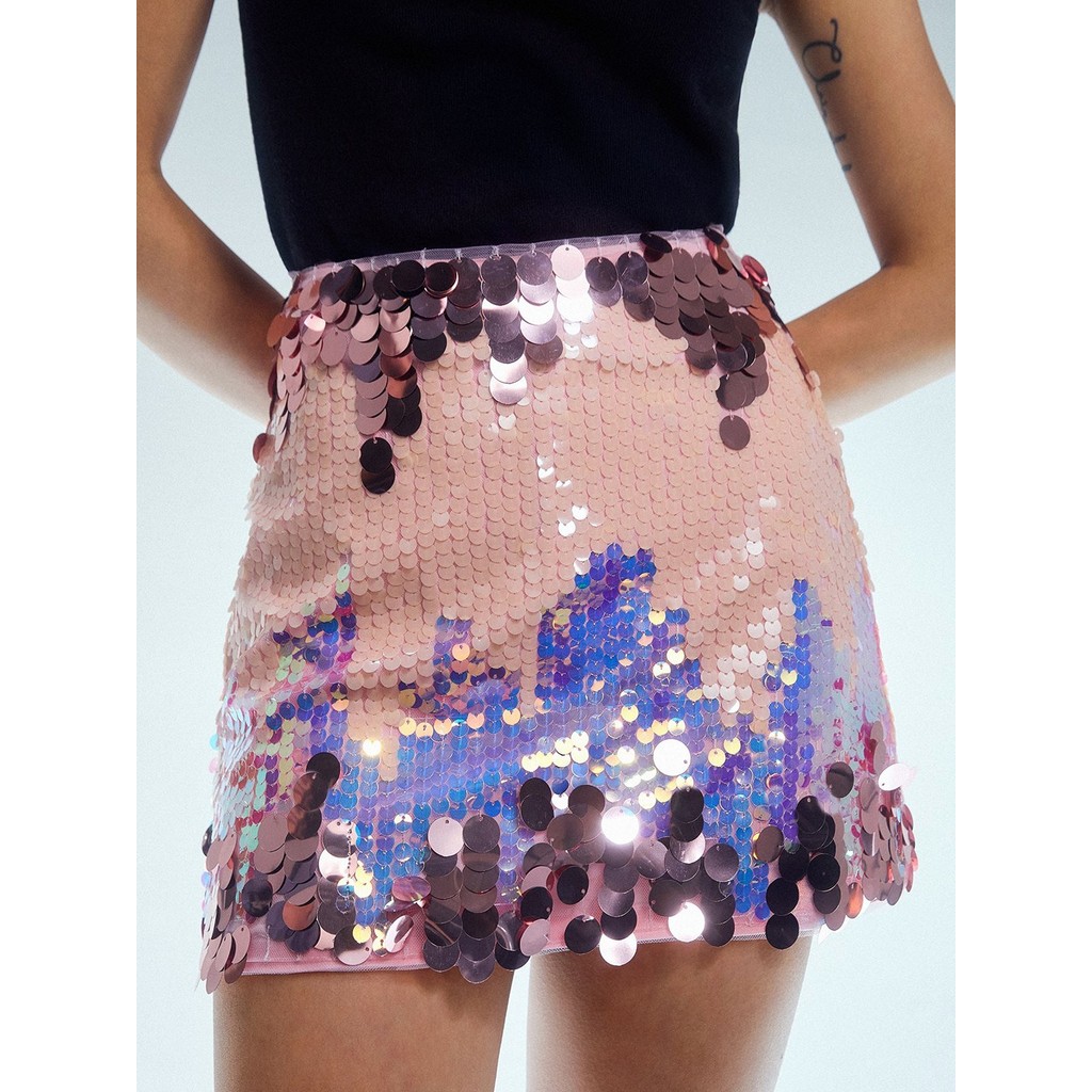 [Pomelo] กระโปรงทรงเอปักเลื่อม / Sequin Mini Skirt