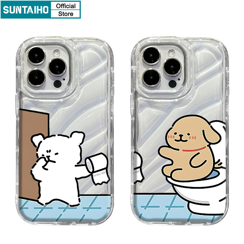 Suntaiho เคสไอโฟน ตลกน่ารักปลอกการ์ตูนสุนัขคู่รูปแบบเคสโทรศัพท์สําหรับ Iphone 16 15 14 12 13 11 Pro Max IP 7 8 Plus Iphon X Xs XR Xs Max TPU Soft Premium กันกระแทกปกหลัง
