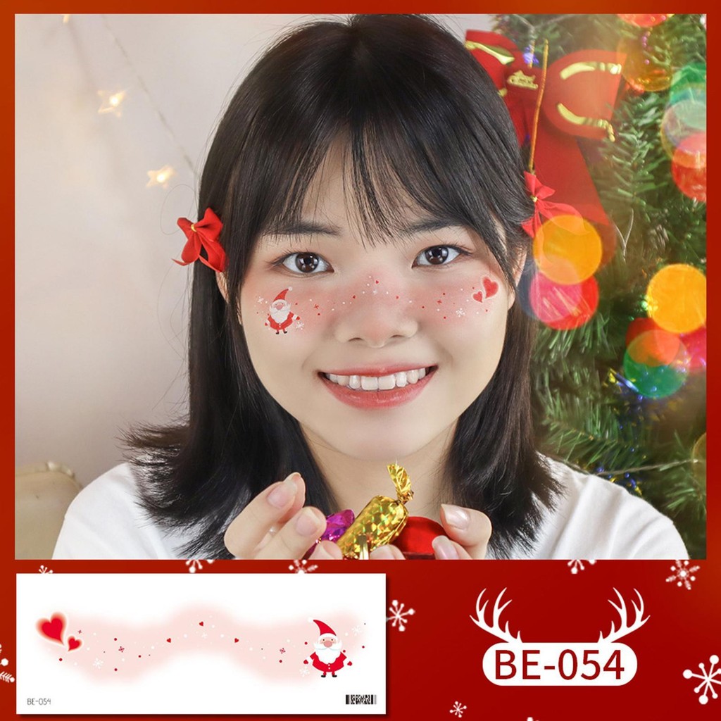 สติ๊กเกอร์คริสต์มาส Faces 12X สติ๊กเกอร์หน้าคริสต์มาสสําหรับผู้หญิงน่ารักสติ๊กเกอร์บลัชออนปลอมกันน้ําขออนุญาต