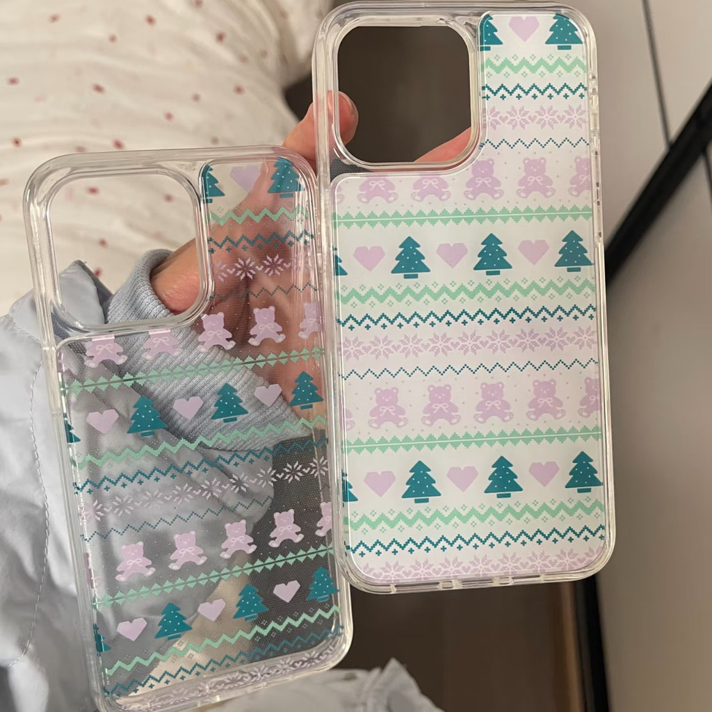 หมีต้นคริสต์มาสเหมาะสําหรับ Apple 16/15/14/13promax เคสโทรศัพท์ 12/11/xr Soft Case xs/8p/7p เคสโทรศัพท์โปร่งใส