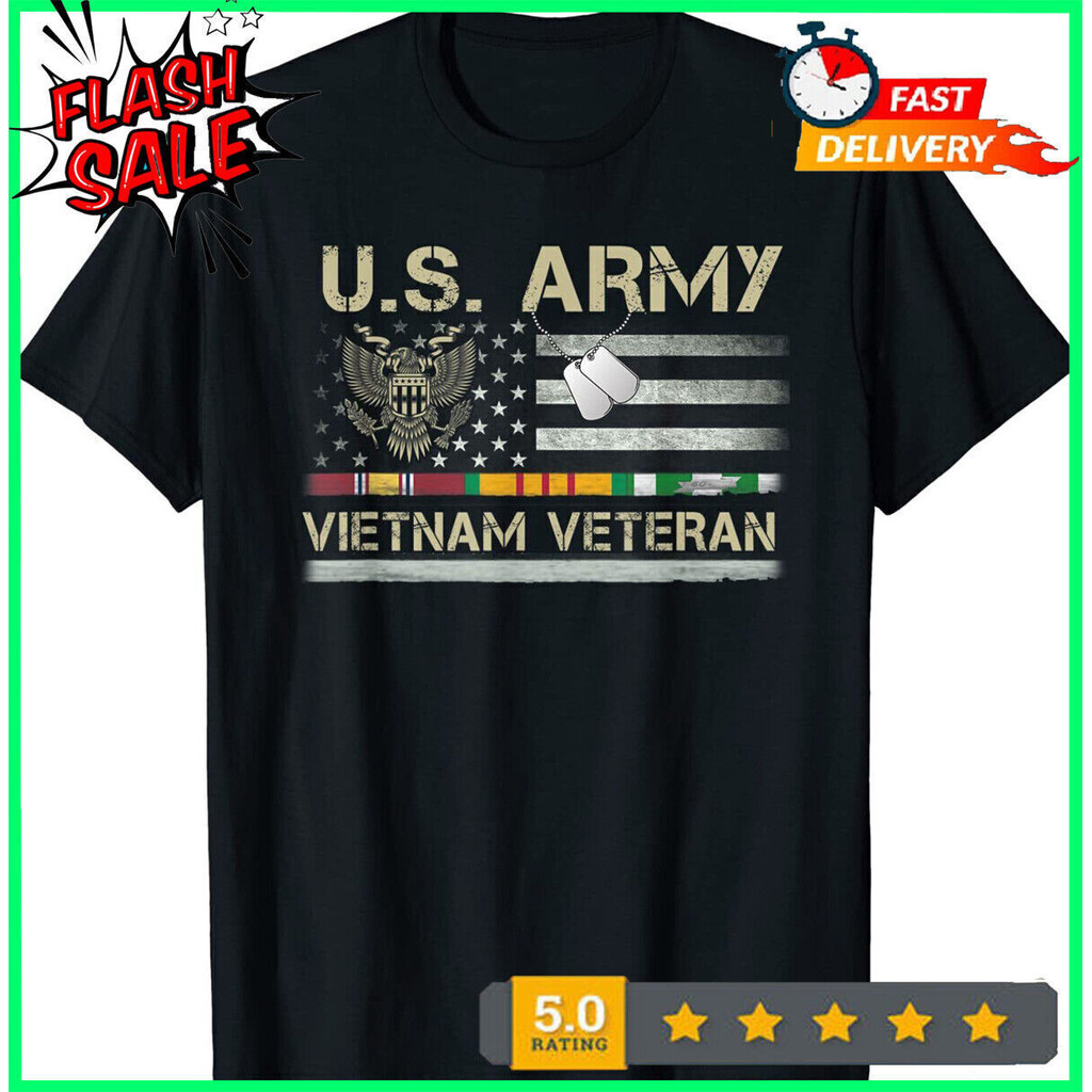 Us Army Vietnam Veteran Usa Flag Shirt, Veteran Vietnam Army เสื้อยืด