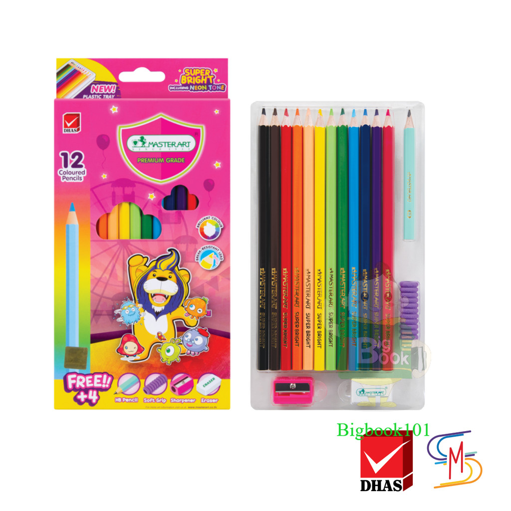 Master Art มาสเตอร์อาร์ต สีไม้ ดินสอสีไม้ แท่งยาว 12 สี ซุปเปอร์ไบร์ท จำนวน 1 กล่อง