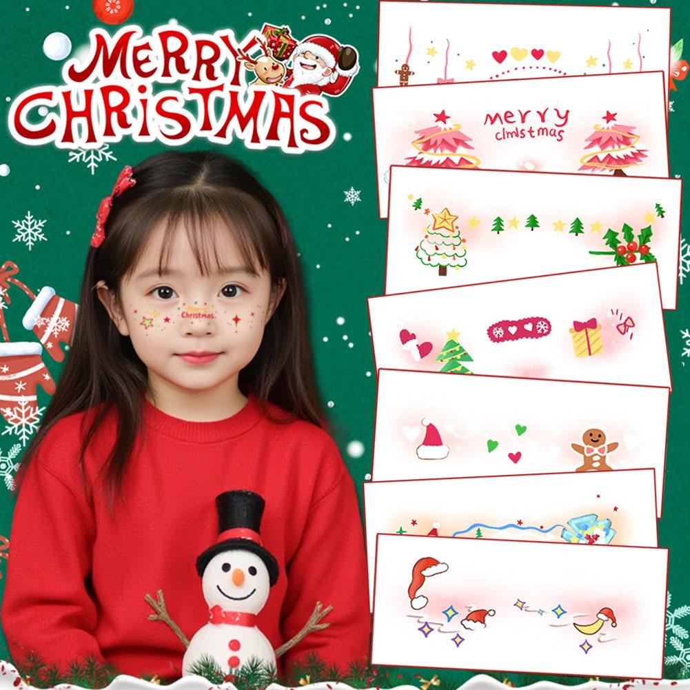 สติกเกอร์คริสต์มาสแต่งหน้าสติกเกอร์ใบหน้าน่ารักชั่วคราวสติกเกอร์หวานกันน้ําแต่งหน้าสติกเกอร์รอยสัก