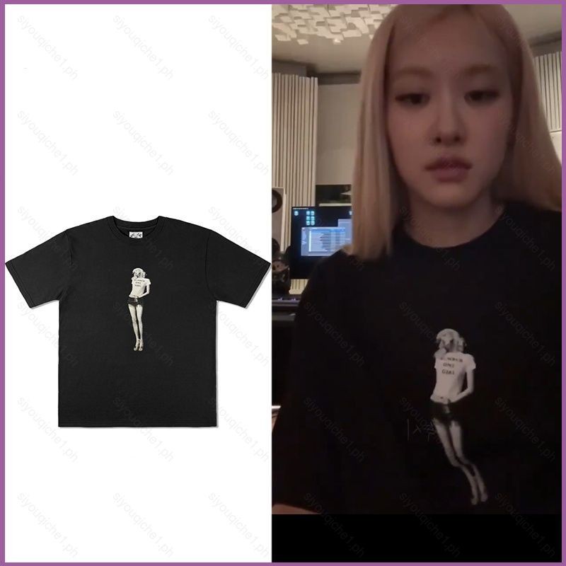 SY1 Blackpink ROSE NUMBER ONE GIRL อัลบั้มสตรีมสดเสื้อยืดแขนสั้นสีดําสไตล์เดียวกันสําหรับฤดูร้อน