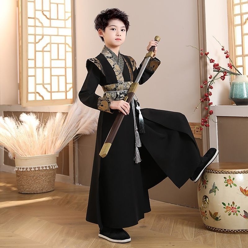 เด็ก H Anfu เด็กใหม่เครื่องแต่งกายโบราณรสสูทเด็กโบราณเครื่องแต่งกายหล่อจีนฤดูใบไม้ผลิฤดูใบไม้ร่วงศิลปะการต่อสู้