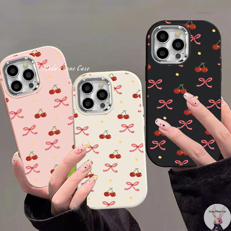 🔥COD🔥เต็มหน้าจอ เชอร์รี่ โบว์ Case for IPhone 11 12 13 14 15 16 PRO MAX 6 7 8 14 15 PLUS XR X XS MAX กรณีโทรศัพท์มือถือ