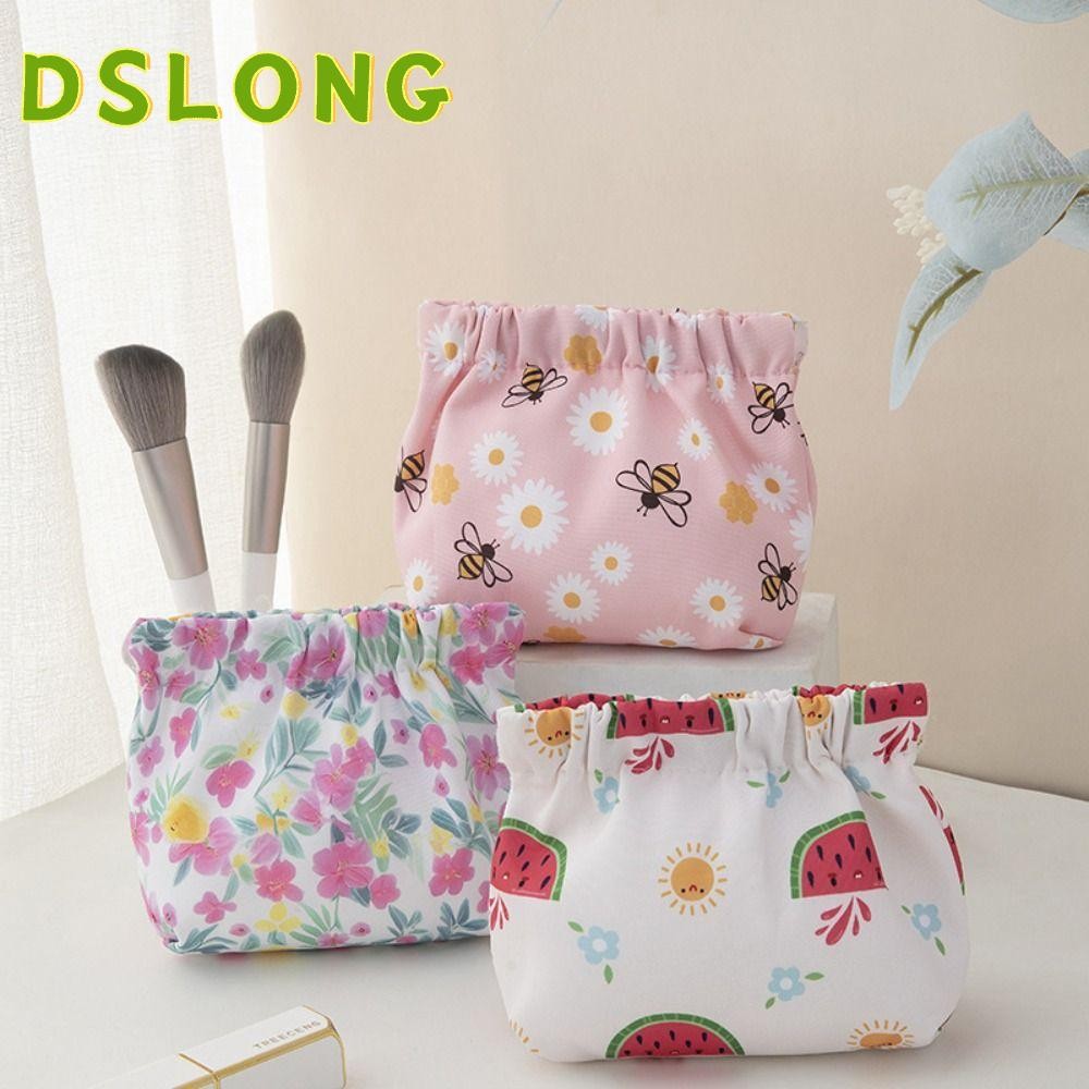 DSLONG กระเป๋าใส่เหรียญ ผ้าฟาบริค ปิดอัตโนมัติ แบบพกพา