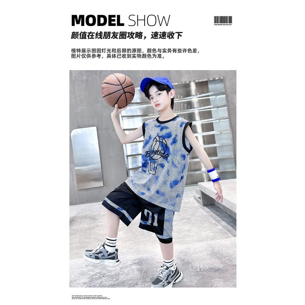 [ซี่] 110-170 พร้อมสต็อกเด็กชุดกีฬาลําลองหลวมชุดบาสเกตบอลเด็กเสื้อกั๊กกางเกงขาสั้นชุดสองชิ้นแฟชั่นเสื้อผ้าเด็กจัดส่งที่รวดเร็ - รูปที่ 7
