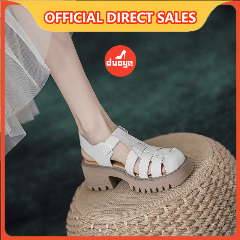 Duoya Factory รองเท้าแตะแพลตฟอร์ม หนังนิ่ม ส้นหนา สไตล์โรมัน แฟชั่นฤดูร้อน สําหรับผู้หญิง ส่งฟรี