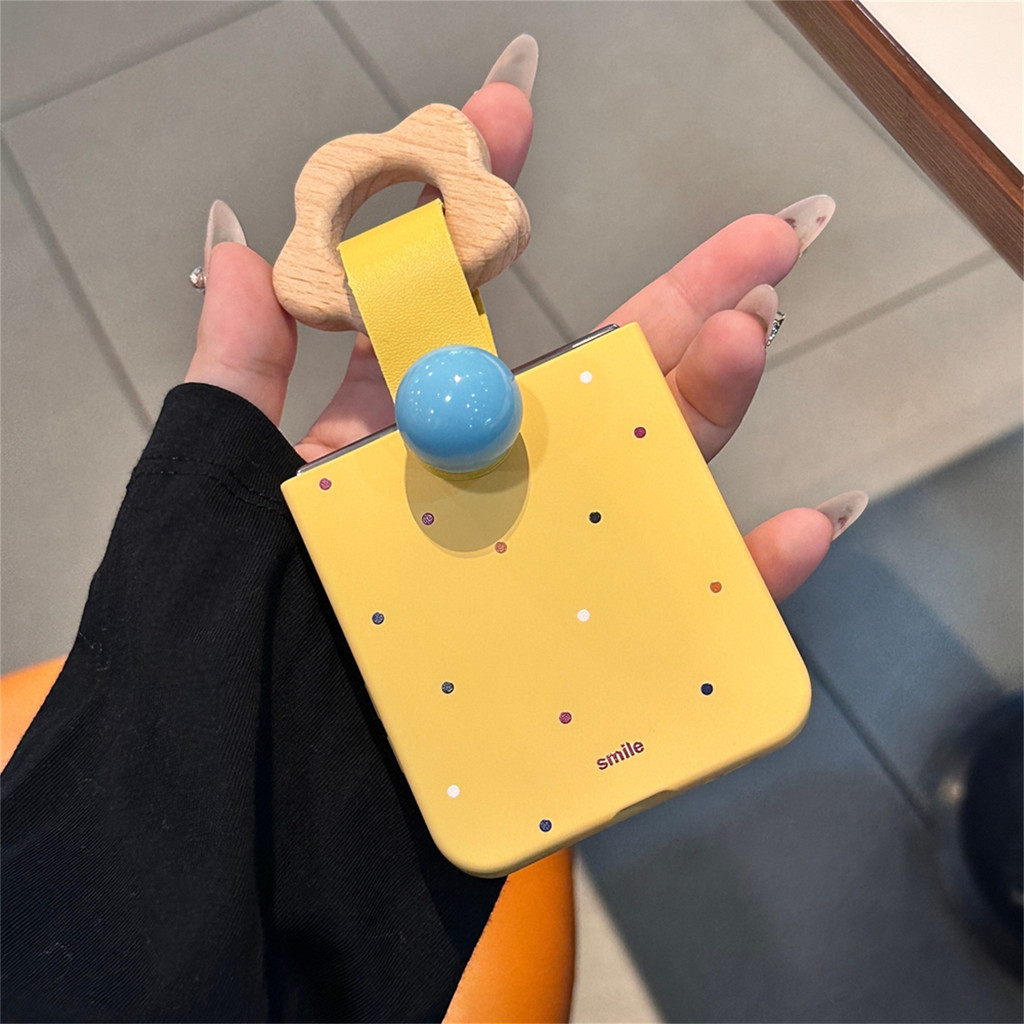 SAMSUNG น่ารักเต็มหน้าจอสีจุดคลื่นเคสโทรศัพท์ไม้ดอกไม้แหวนสําหรับSamsung Galaxy Z Flip 5 6 Z Flip6 Flip7 ZFlip 5 Zflip6 Zflip5 กันกระแทกปกหลัง