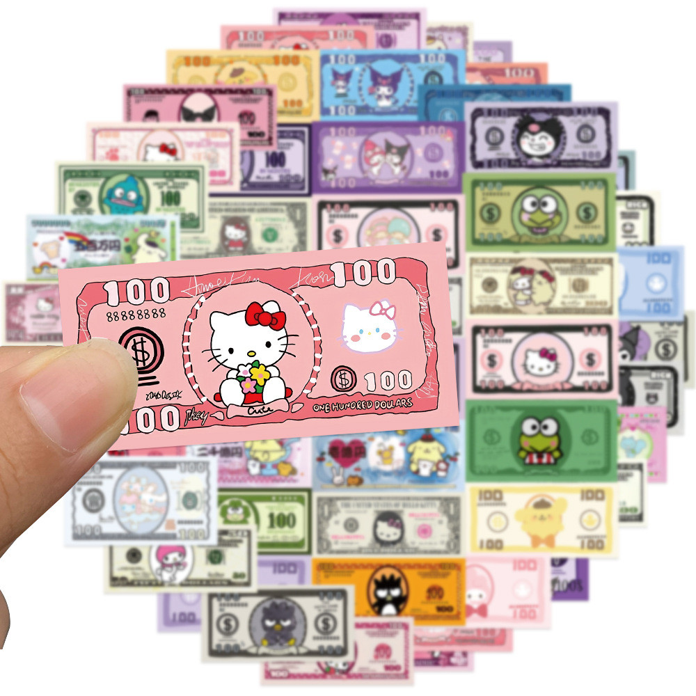 ชุด สติ๊กเกอร์ลายธนบัตรการ์ตูน 50ชิ้น ลายน่ารัก กันน้ำ Sanrio Money Stickers - รูปที่ 2