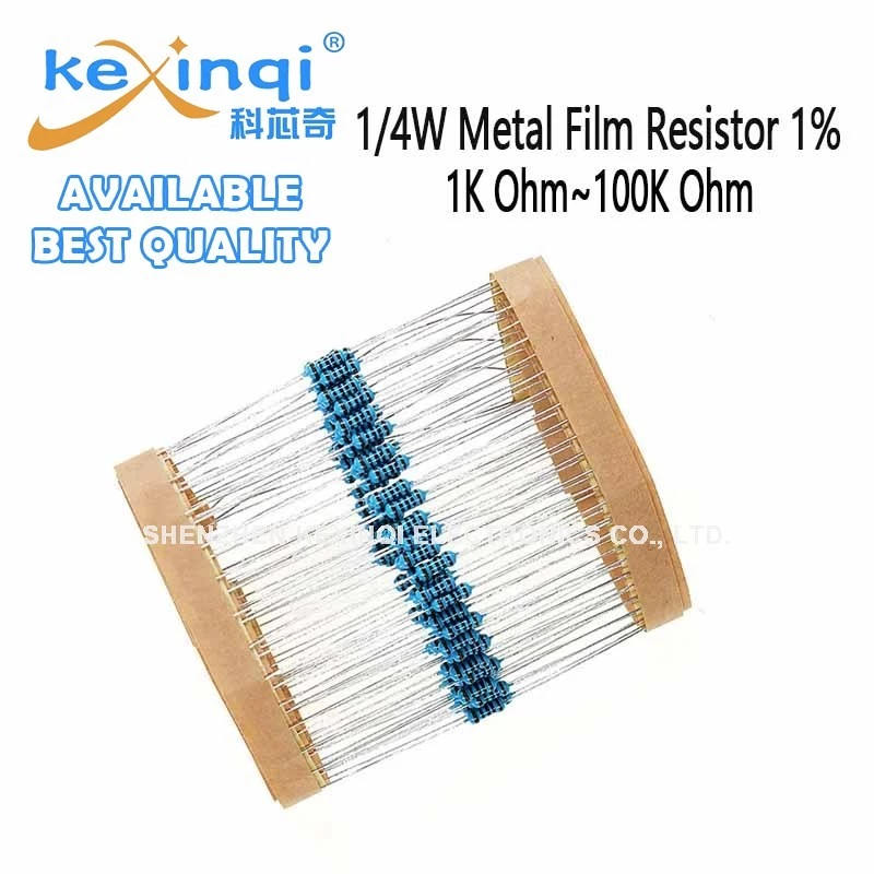 (100 ชิ้น) 1/4W ตัวต้านทานฟิล์มโลหะ 1K ~ 100K 1% 2K 2.2K 4.7K 5.1K 10K 15K 20K 68K 82K Ohm Resistance