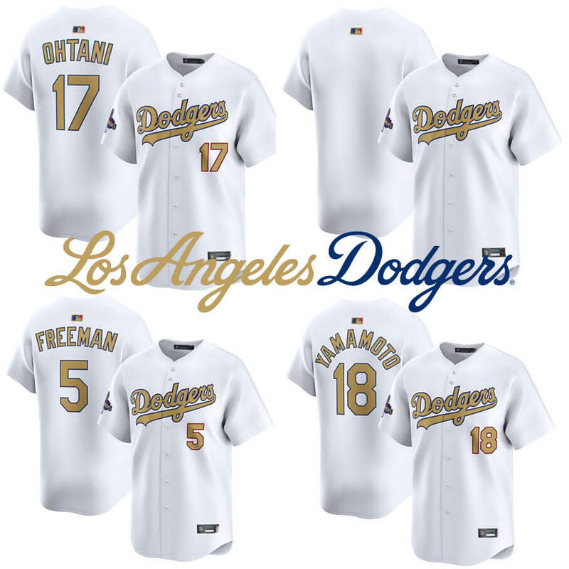 Mens Los Angeles Dodgers Jersey 17 Shohei Ohtani 2025 Gold Collection Camiseta White Baseball Jersey