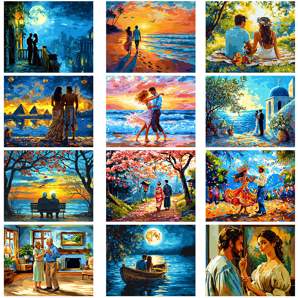Drofe/ภาพระบายสีตามตัวเลข/คนรัก/ระบายสีตามตัวเลข/สีอะคริลิค/diy ภาพวาด/การตกแต่งห้อง/การตกแต่งผนัง
