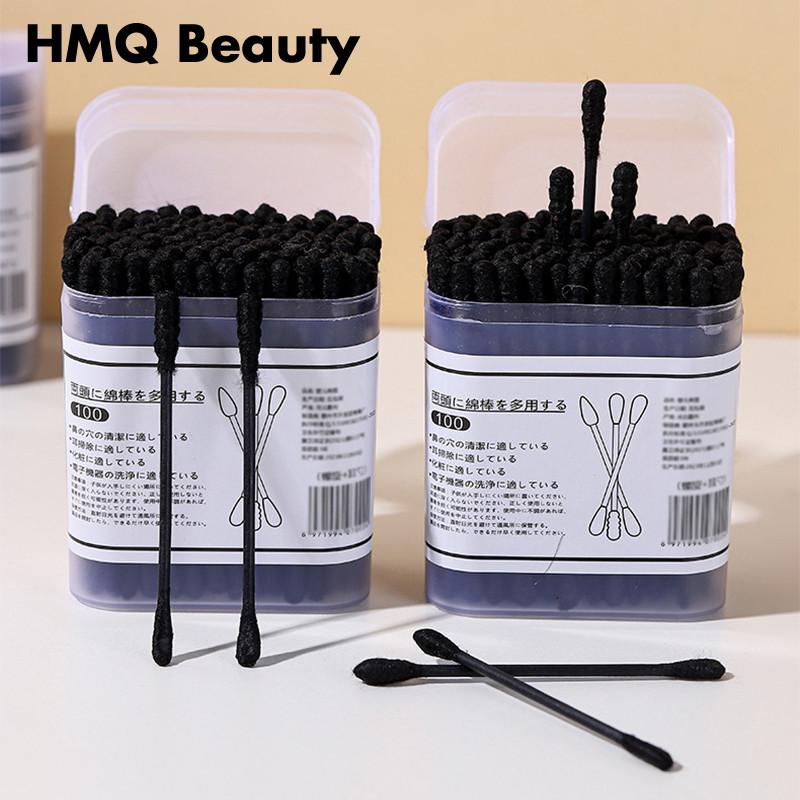 100pcs Dual Head Cotton Swab Ear Scoop + Spiral Cotton Swab 2-In-1 ทิ้งแต่งหน้าสําลี Earwax ทําความสะอาดแต่งหน้าเครื่องมือ