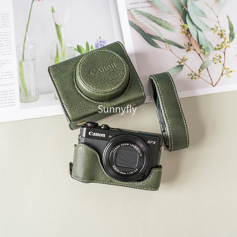 Sunnyfly ใหม่หรูหรา handwork กล้อง PU กระเป๋าหนังกล่องสําหรับ canon G7X2 G7X3 G7X Mark ii iii แขนป้องกัน shell