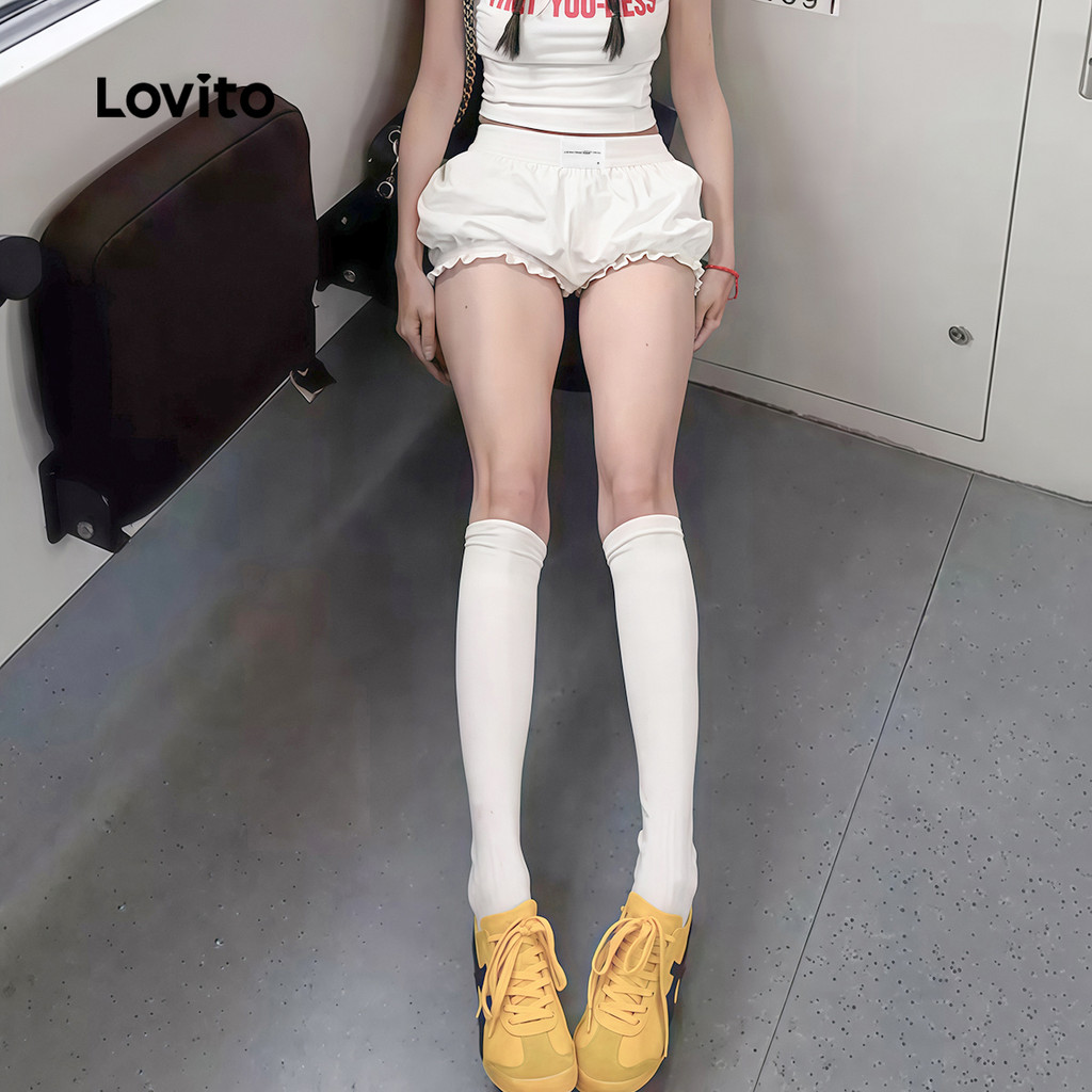 (Trendy) Lovito กางเกงขาสั้นลายผักกาดหอมสำหรับผู้หญิง L130AD174