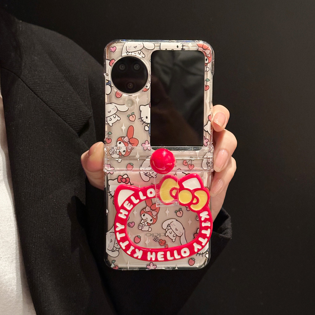 OPPO Find N3 flip 3in1 Case การ์ตูนน่ารัก hello Kitty พร้อมแหวนยึด เคส OPPO Find N2 flip โทรศัพท์กัน