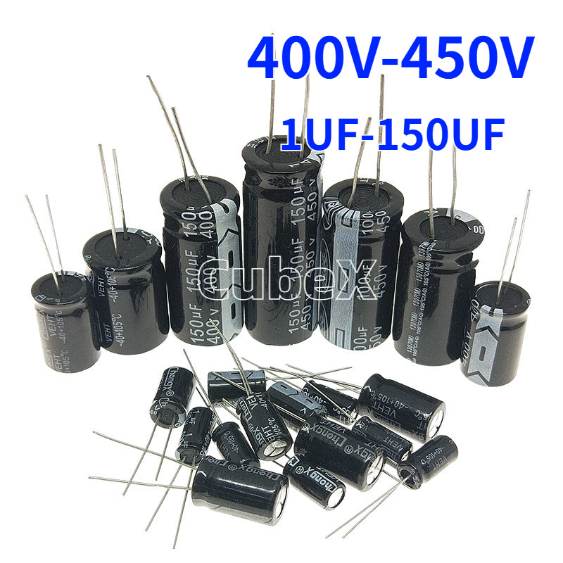 400V-450V Radial Lead ตัวเก็บประจุอลูมิเนียมอิเล็กโทรลีติค 1μF/2.2μF/3.3μF/4.7μF/6.8μF/10μF/15μF/22μF/33μF/47F/68 F/100