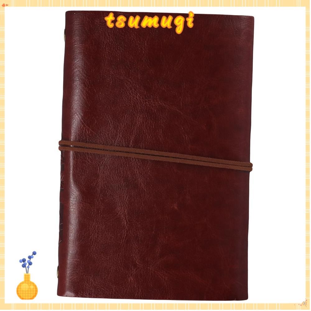 TSUMUGI Journal Sketchbook, PU Leather Leaf Travelers Notebook, Vintage Hand Account Book Home