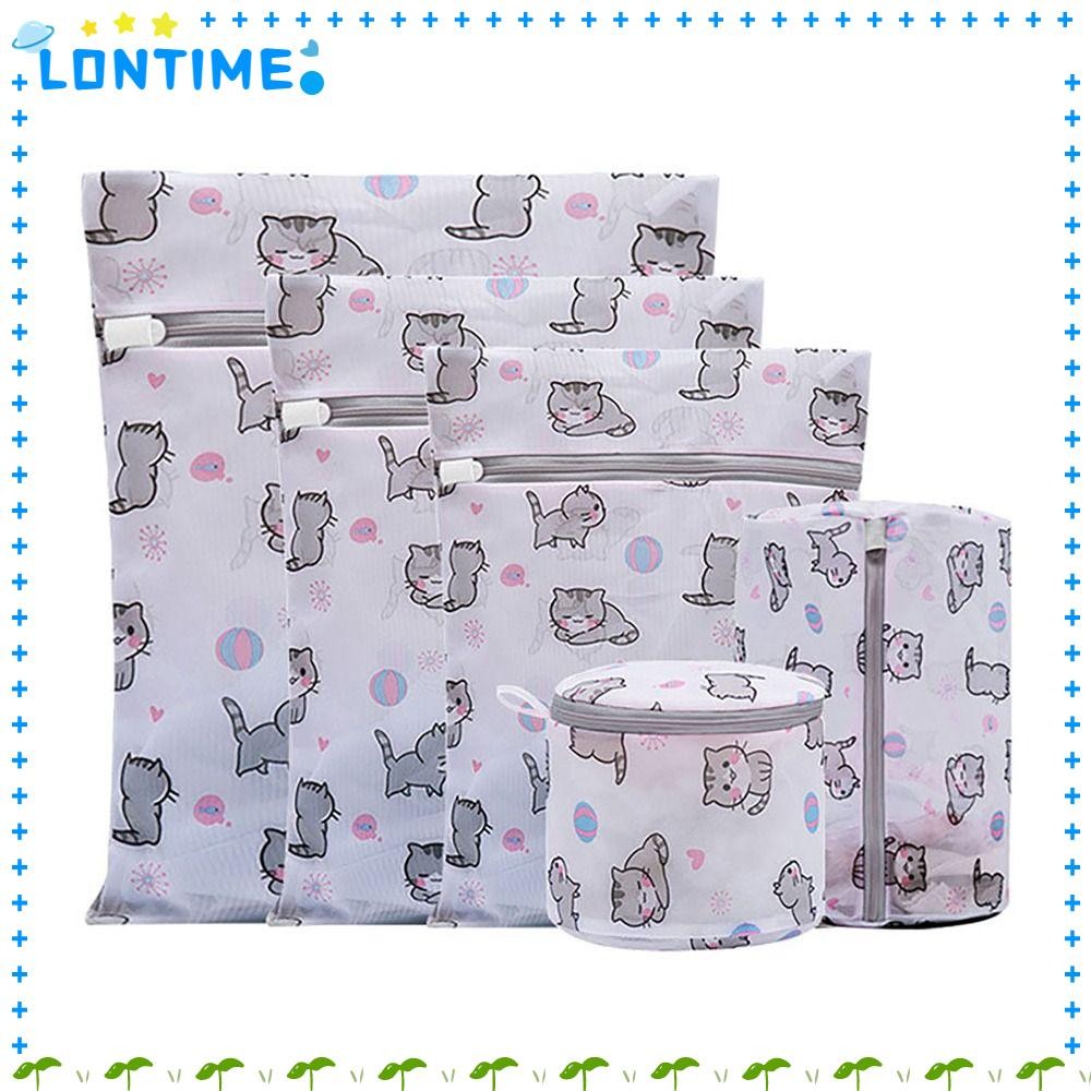 LONTIME ถุงซักผ้า, แมวพิมพ์ถุงซักผ้าพับได้, น่ารักมัลติฟังก์ชั่การ์ตูนการบิดเบือนถุงเก็บป้องกันในครัวเรือน