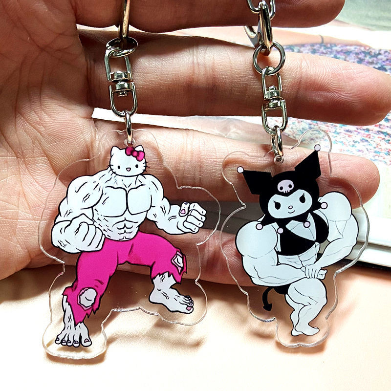 Muscle Sanrio พวงกุญแจ Macho KITTY Fitness Kuromi Cinnamon Dog กระเป๋านักเรียนคู่จี้น่ารัก