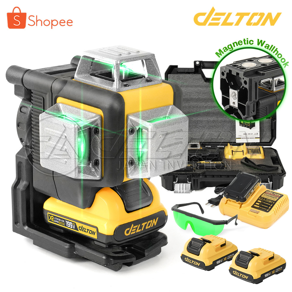 DELTON เครื่องวัดระดับเลเซอร์ 3 มิติ 12 แกน 360 องศา แสงสีเขียว รุ่น DXR-12P พร้อม แบตเตอรี่ 2 ก้อน และอุปกรณ์ครบชุด