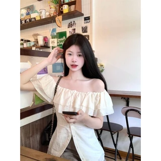 (พร้อมส่งด่วนจากกรุงเทพ🇹🇭)เสื้อเกาหลีปาดไหล่ ดีไซน์ไม่เหมือนใคร ใส่แล้วดูหุ่นดี ใส่เที่ยวคาเฟ่ได้-Z279