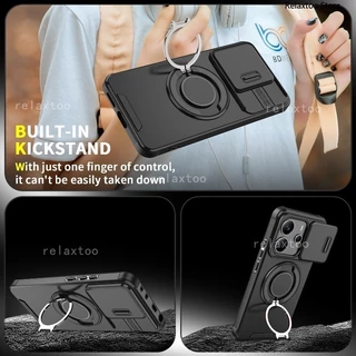 Casing For Xiaomi Redmi Note14 Note13 Note 14 Pro Plus Pro+ 14Pro+ 13Pro+ Note14Pro+ Note13Pro+ 5G 4G Shockproof Hard Phone Case Metal Armor Ring Bracket Stent Back Push Camera Lens Privacy Protect Holder Back Casing Cover