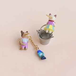 [Littlefish] ต่างหูอสมมาตรสำหรับตกปลาแมวสบายๆต่างหูแปลกๆเฉพาะกลุ่ม-X