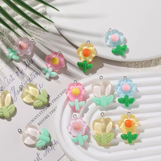 St. kunkka 5 ชิ้นเรซิ่นดอกทิวลิปดวงอาทิตย์ดอกไม้จี้สําหรับ DIY ทําด้วยมือเครื่องประดับทํา