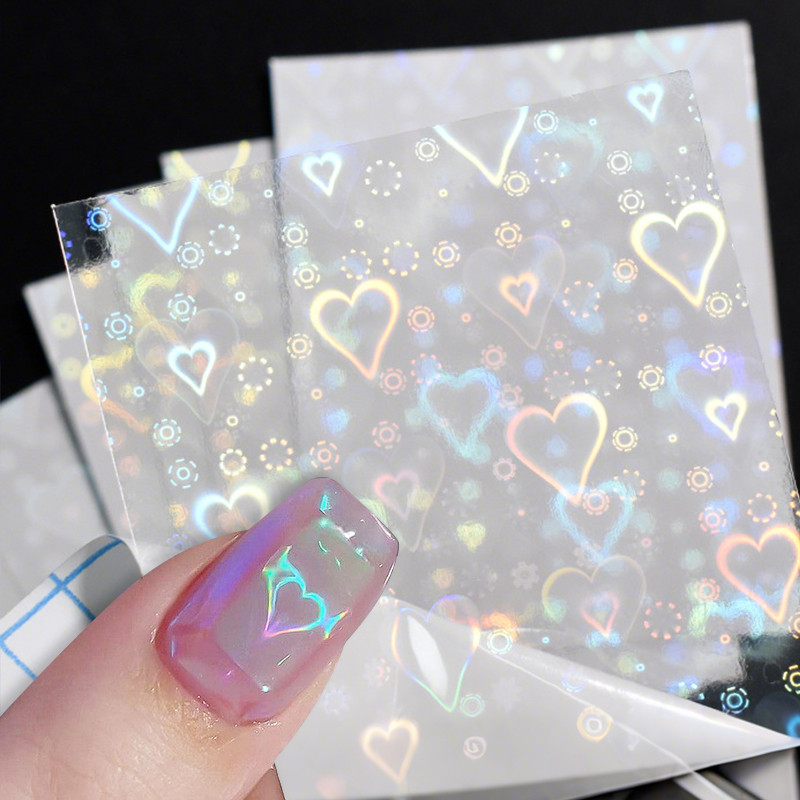 UR SUGAR 3D หัวใจเล็บสติกเกอร์ Aurora ฟิล์มแก้วเล็บ DIY ออกแบบเงา Decals เล็บ Wraps
