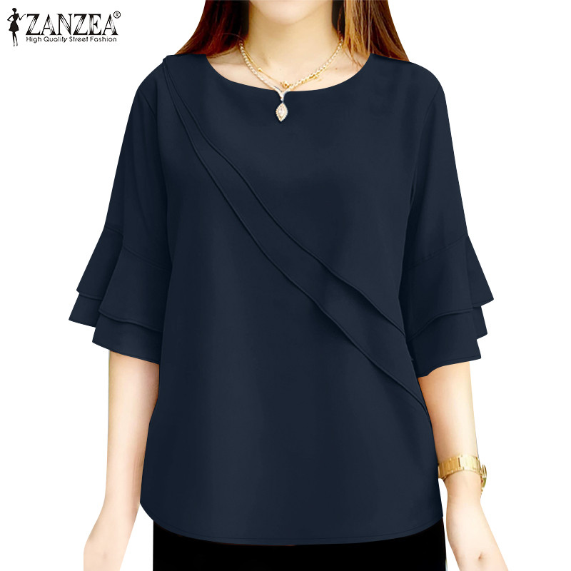 ZANZEA เสื้อเบลาส์ครึ่งแขนสองชั้นแฟชั่นเกาหลีสําหรับผู้หญิง