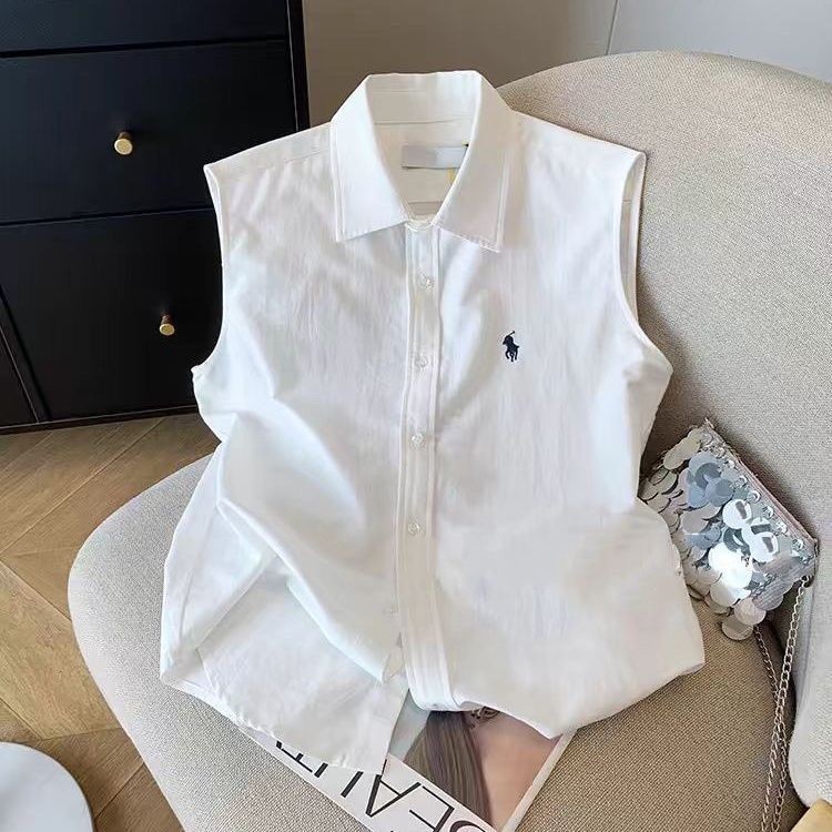 เสื้อแขนกุดคอปกโปโลปักลาย White Pony All-Match
