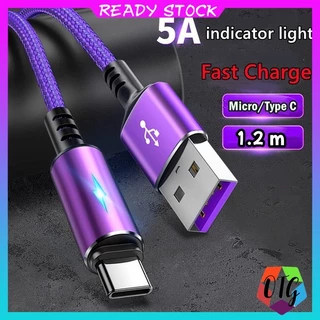 สายชาร์จไนล่อนถัก 1.2 ม. ทนทาน ชาร์จเร็ว & สายเคเบิล Android Micro USB / type c , 5A LED สายเคเบิล for iPhone