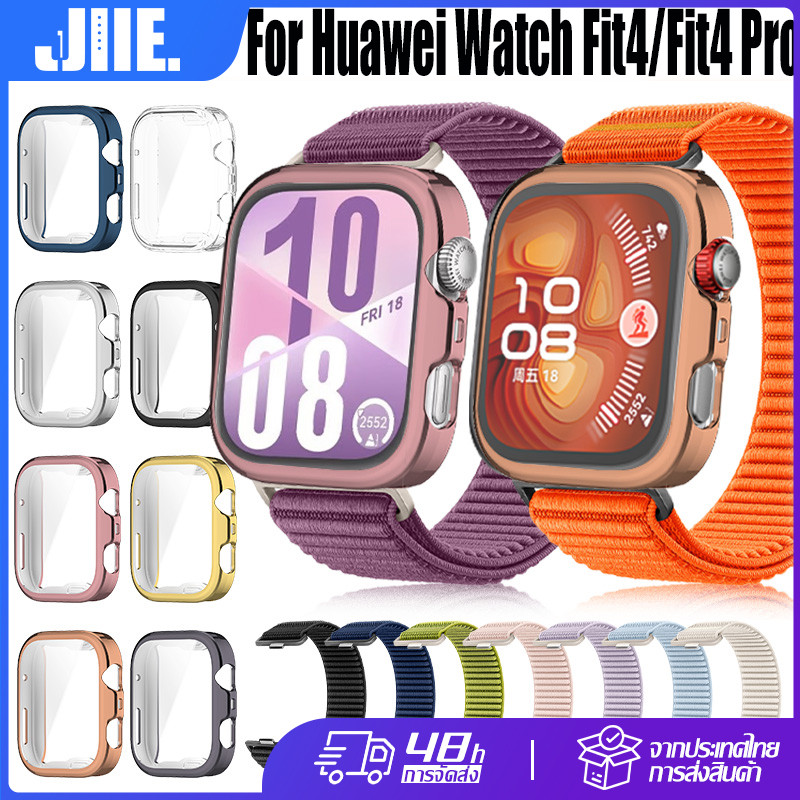 สําหรับ Huawei Watch Fit4 Pro/4 สายถักไนลอน+กระจกนิรภัยเคส🔥กรณีป้องกันรอยขีดข่วน🔥Loopback Band ายรัดข้อมือกีฬาระบายอากาศ