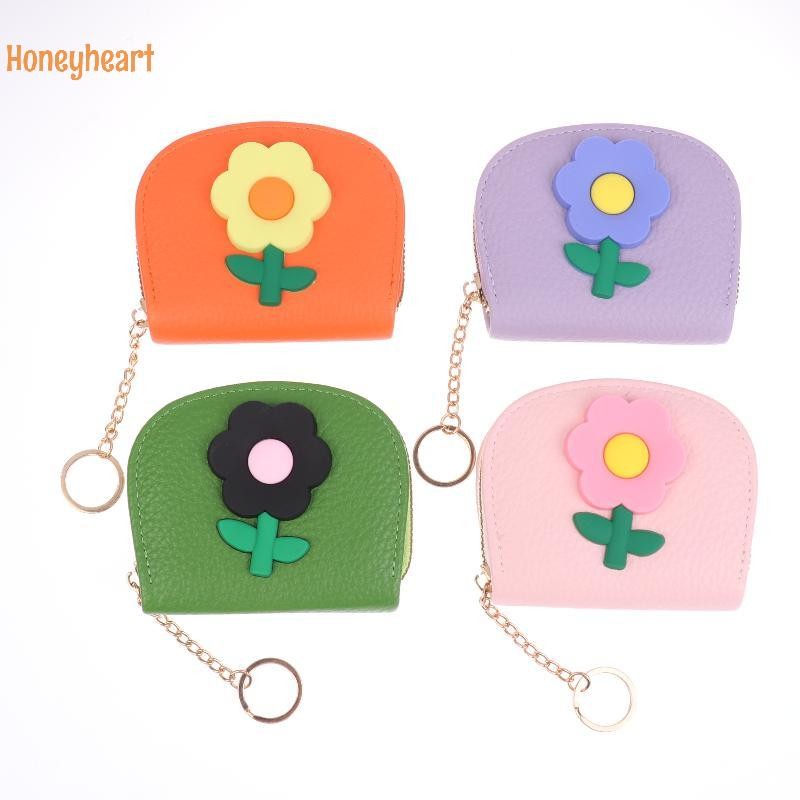 <Honeyheart> Mini Organ Card Holder Flower Design Portable Cartoon Flower Card Bag Compact With Keyc