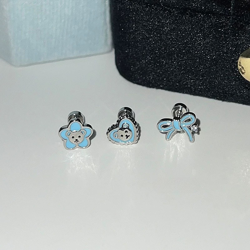 1 ชิ้นแฟชั่น Rhinestone Alloy Star Bowknot Heart ต่างหูสําหรับผู้หญิง