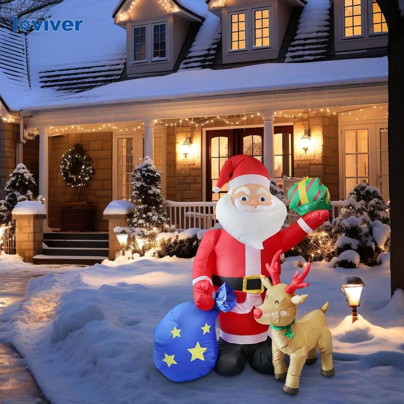 [Loviver] 6 ฟุต/1.83 M Inflatable Santa Claus ของขวัญ Xmas Yard ตกแต่งสําหรับสวนสนามหญ้า