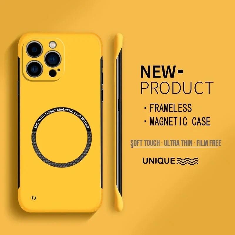 Ultra Thin Hard PC Magnetic Framelessเคสโทรศัพท์สําหรับแม่เหล็กiPhone 16 14 15 Pro Max 13 12 11 16 Pro Max Matteสีฝาครอบแข็ง