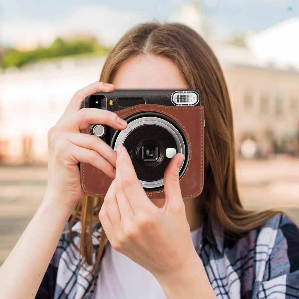 Yb2 เคสกล้อง Instant Camera Storage Case กระเป๋ากล้องหนัง PU หัวเข็มขัดแม่เหล็กพร้อมสายคล้องไหล่เข้ากันได้กับ Fujifilm Instax Square SQ40/ SQ1