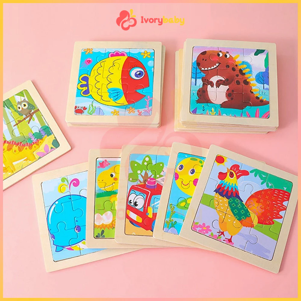 IVORYBABY ของเล่นไม้ จิ๊กซอว์ไม้ จิ๊กซอว์เด็ก 9 ชิ้น/แผ่น ตัวต่อไม้ ของเล่นเด็กเสริมพัฒนาการ